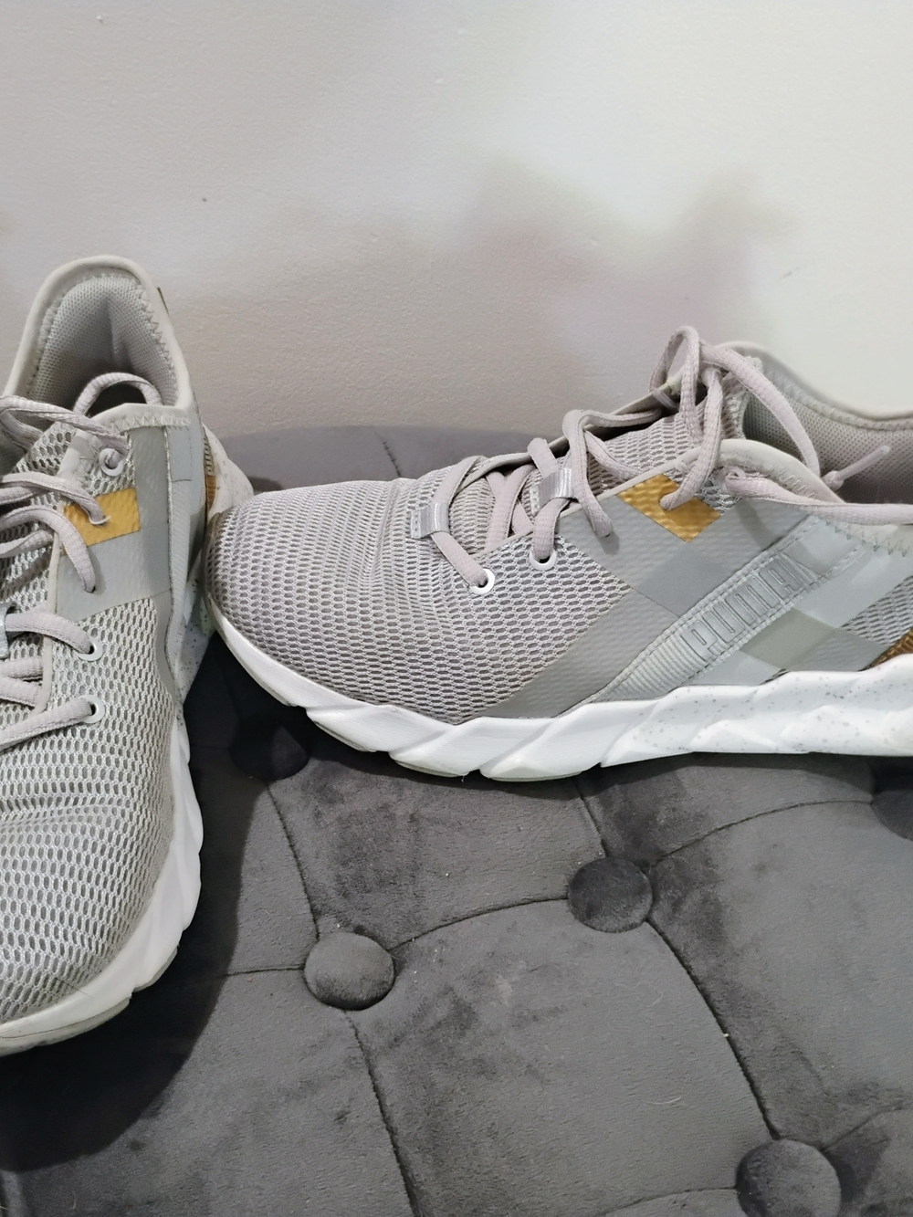 Light Gray Athletic Sneakers with Mustard Accent
